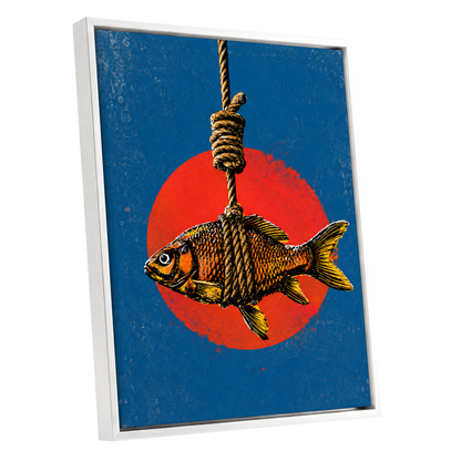 Caught in Colour, blue, red, orange nature wall art shown as a white framed canvas wall art