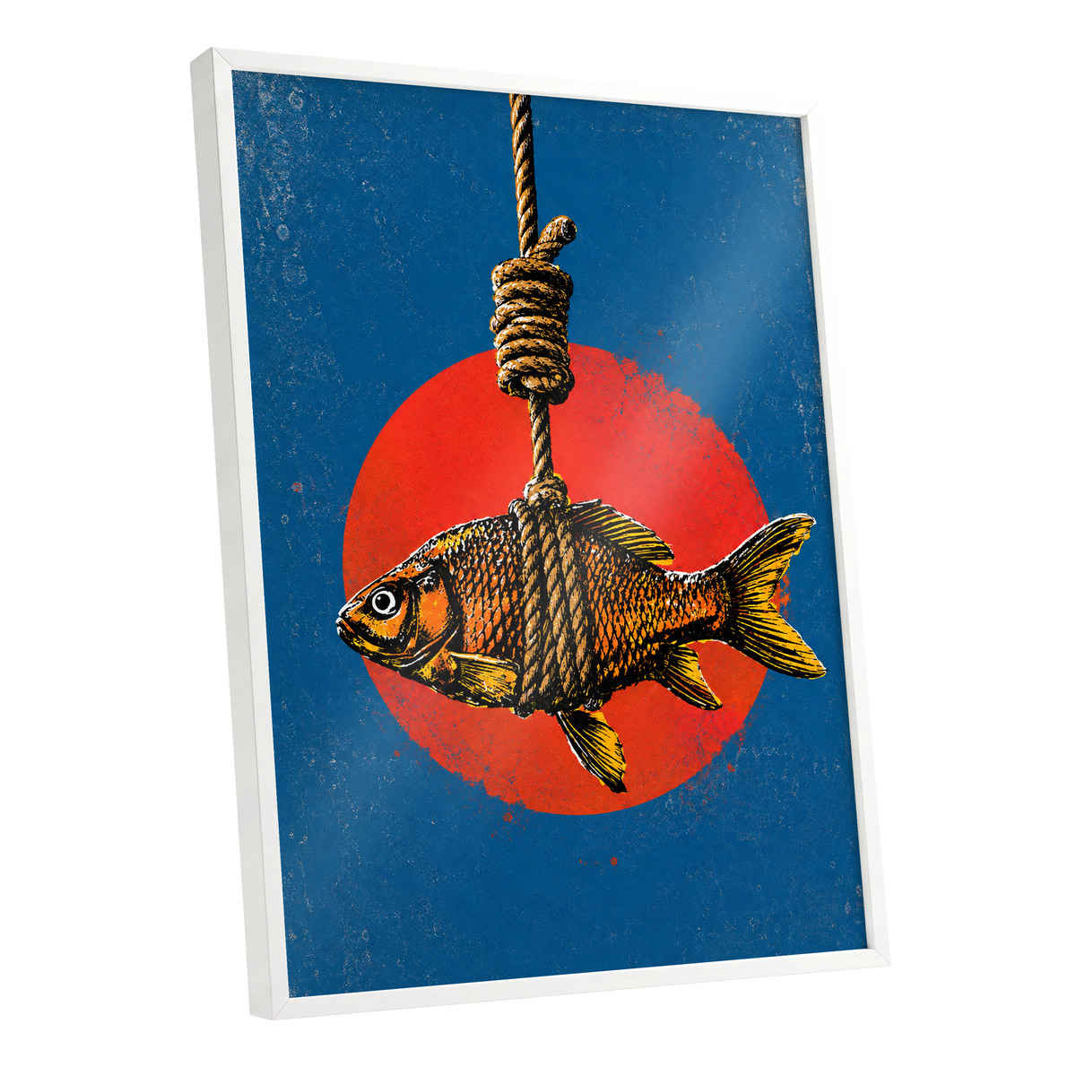 Caught in Colour, blue, red, orange nature wall art shown as a white framed poster wall art print