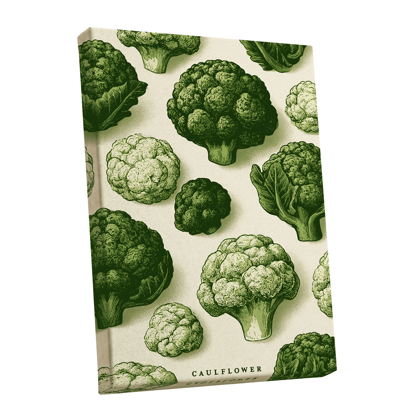 Cauliflower Study, green, beige, white nature wall art shown as a stretched canvas wall art
