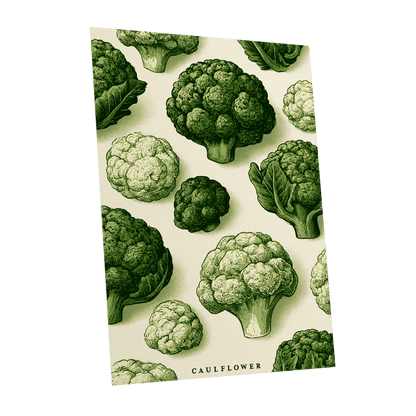 Cauliflower Study, green, beige, white nature wall art shown as a unframed poster wall art print