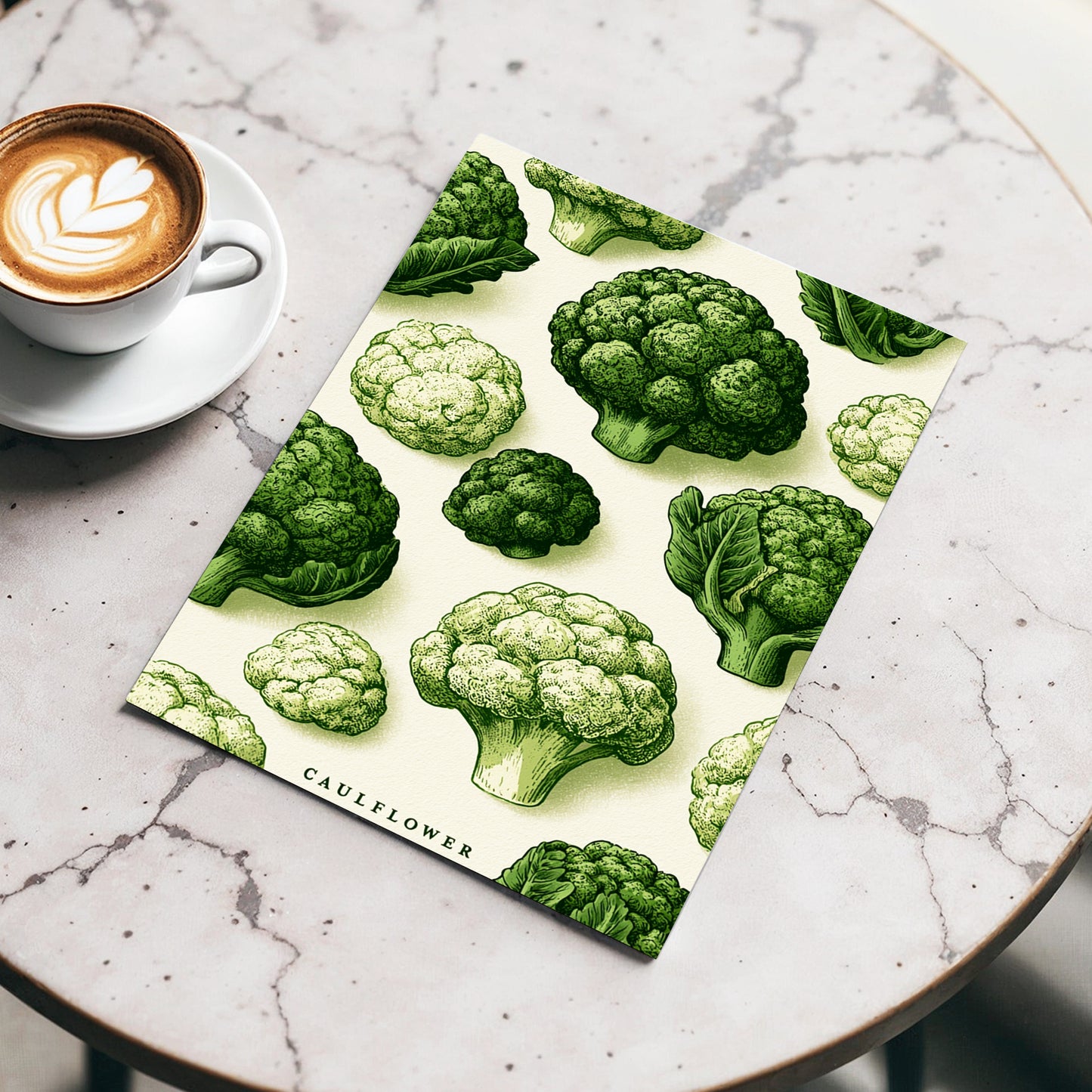 Cauliflower Study, green, beige, white nature wall art displayed in a styled interior, gallery view 3