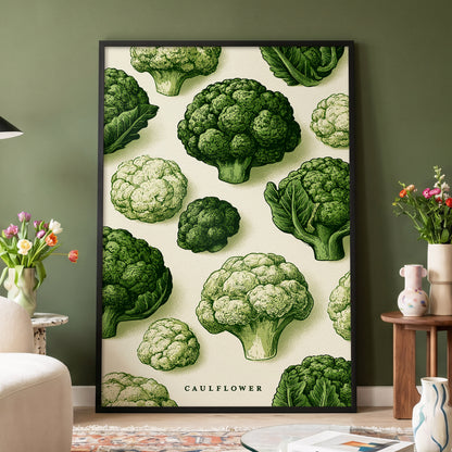 Cauliflower Study, green, beige, white nature wall art displayed in a styled interior, gallery view 4