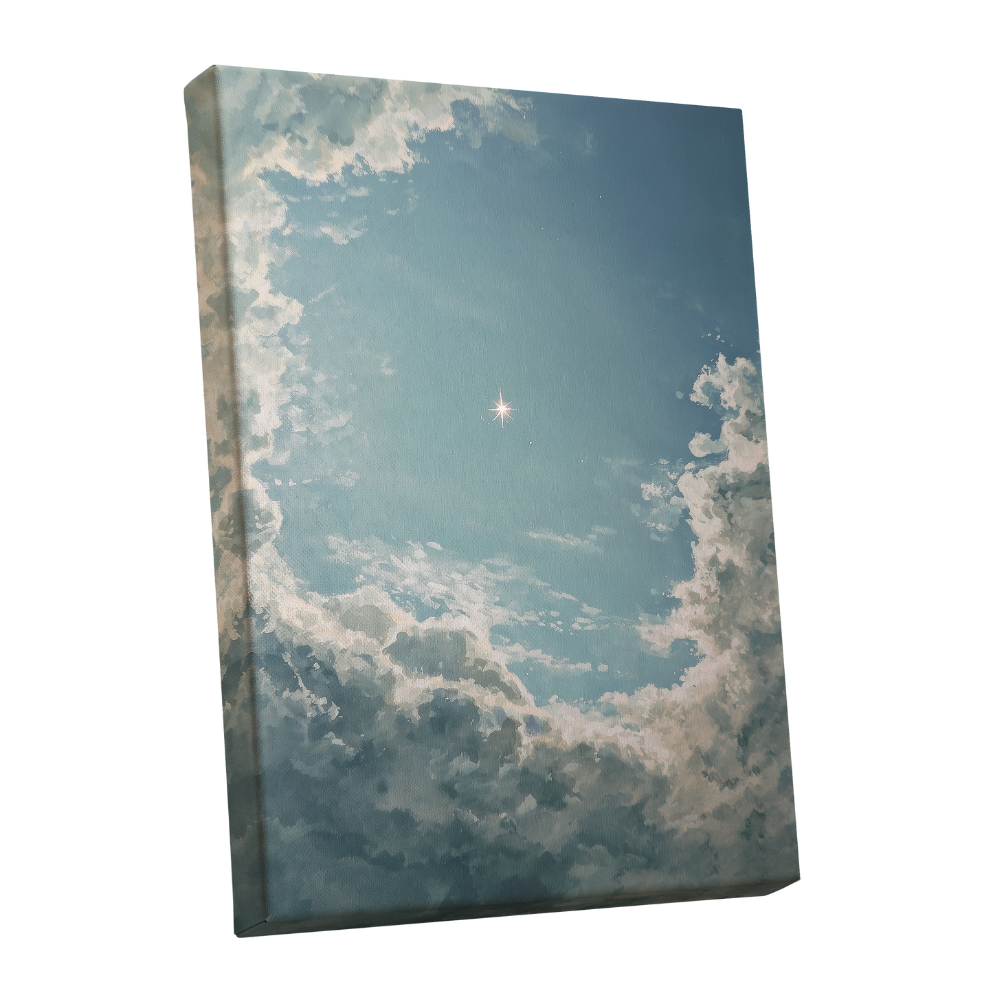 Celestial Clearing, blue, white, gray nature wall art shown as a stretched canvas wall art