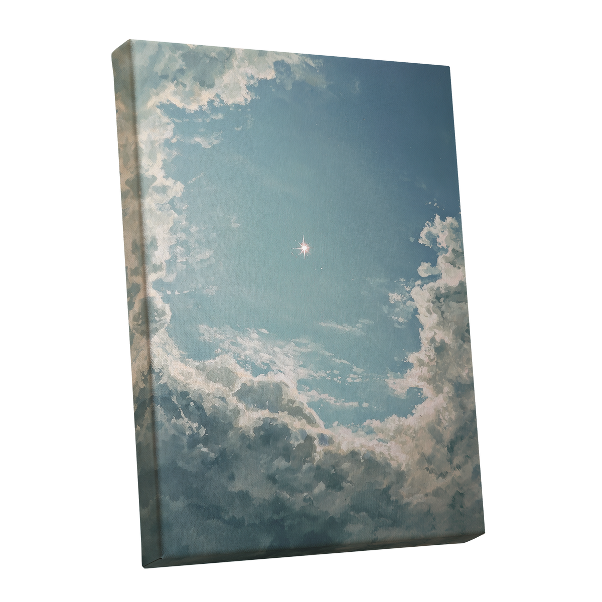 Celestial Clearing, blue, white, gray nature wall art shown as a stretched canvas wall art