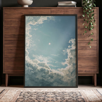 Celestial Clearing, blue, white, gray nature wall art displayed in a styled interior, gallery view 6