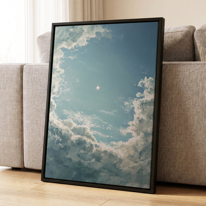 Celestial Clearing, blue, white, gray nature wall art displayed in a styled interior, gallery view 8