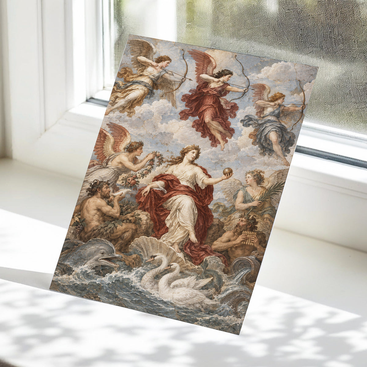 Celestial Court, blue, beige, red abstract wall art displayed in a styled interior, gallery view 3