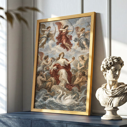 Celestial Court, blue, beige, red abstract wall art displayed in a styled interior, gallery view 4