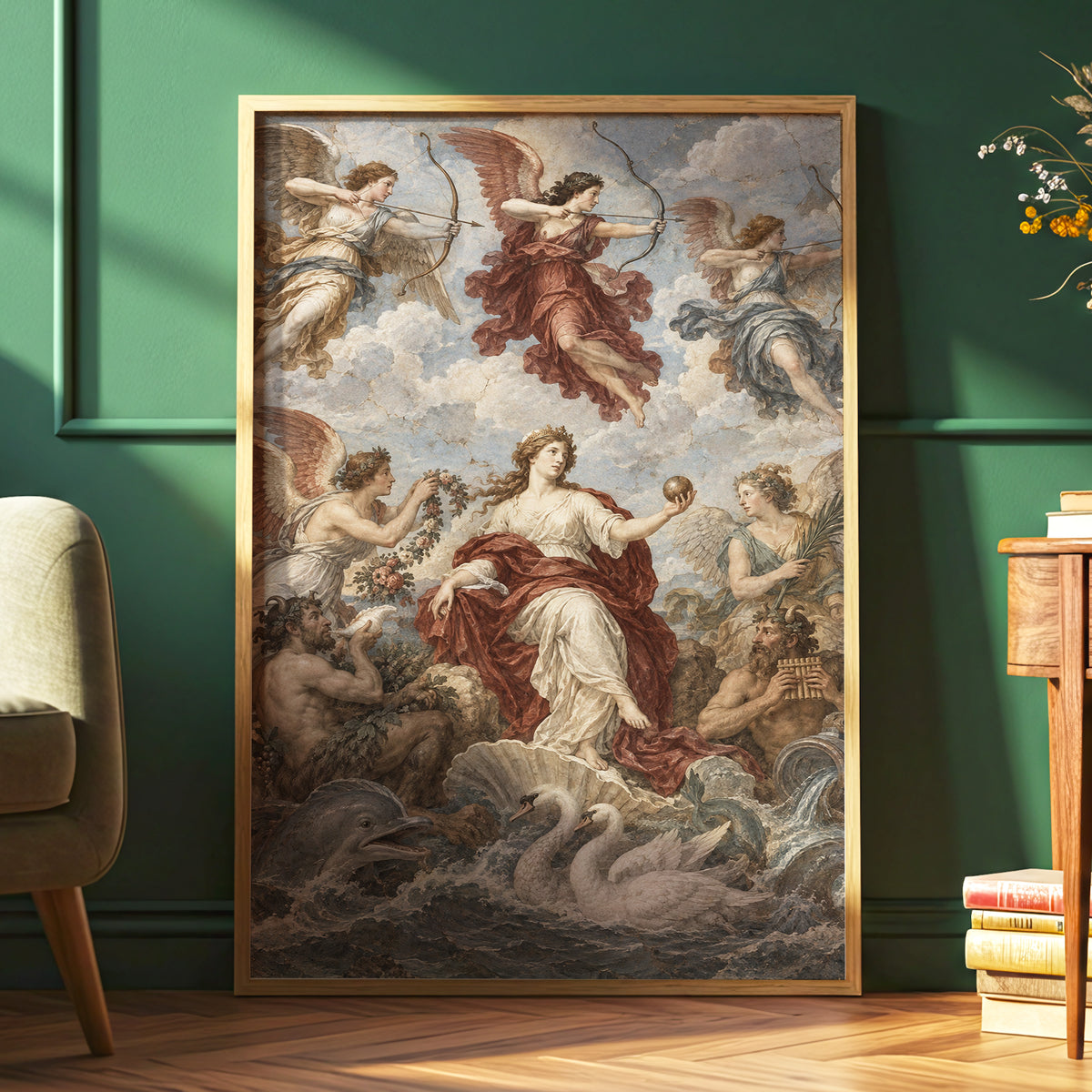 Celestial Court, blue, beige, red abstract wall art displayed in a styled interior, gallery view 6
