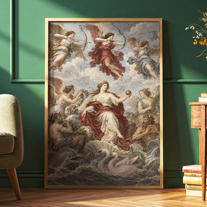 Celestial Court, blue, beige, red abstract wall art displayed in a styled interior, gallery view 6