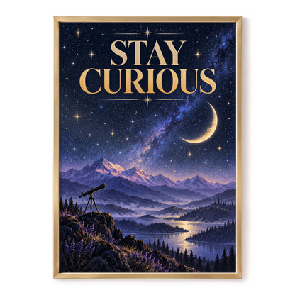 Celestial Curiosity, blue, gold, purple nature wall art, front artwork view