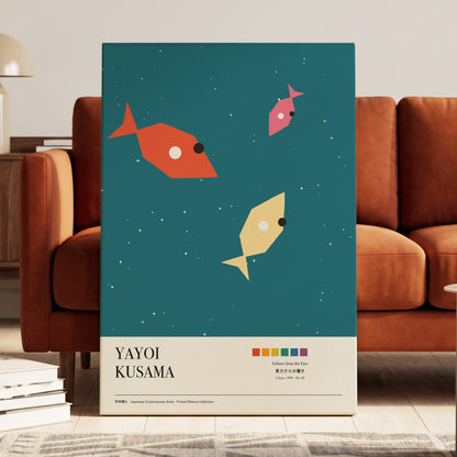 Celestial Shoal, green, beige, orange nature wall art on canvas displayed in a styled interior, gallery view 1