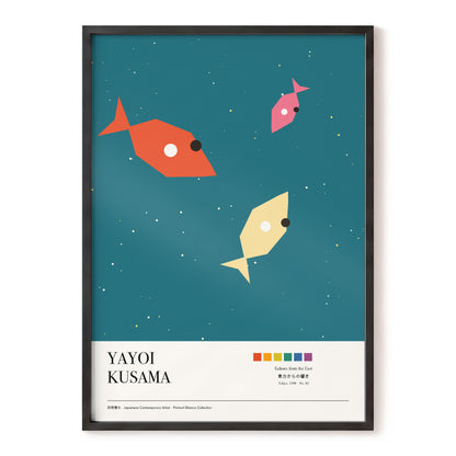 Celestial Shoal, green, beige, orange nature wall art, front artwork view
