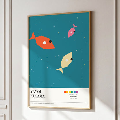 Celestial Shoal, green, beige, orange nature wall art displayed in a styled interior, gallery view 1