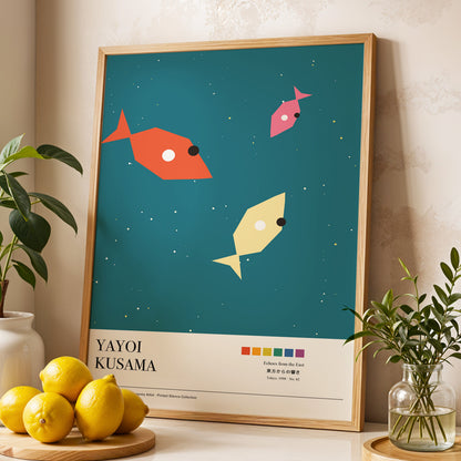 Celestial Shoal, green, beige, orange nature wall art displayed in a styled interior, gallery view 4