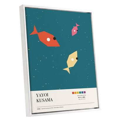 Celestial Shoal, green, beige, orange nature wall art shown as a white framed canvas wall art