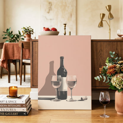 Cellar Shadows, black, pink, beige minimalist wall art on canvas displayed in a styled interior, gallery view 2