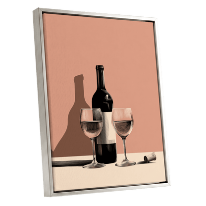 Cellar Shadows, black, pink, beige minimalist wall art shown as a silver framed canvas wall art