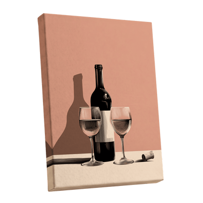 Cellar Shadows, black, pink, beige minimalist wall art shown as a stretched canvas wall art