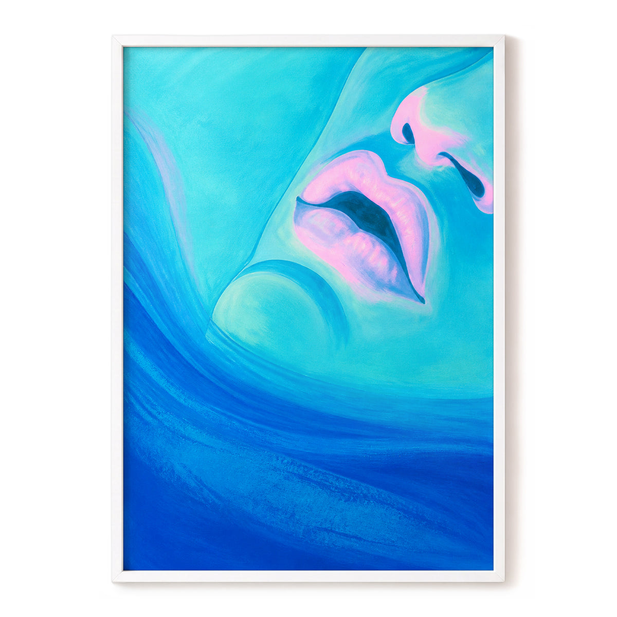 Cerulean Kiss, blue, pink, purple abstract wall art, front artwork view