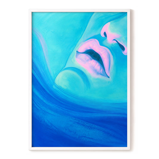 Cerulean Kiss, blue, pink, purple abstract wall art, front artwork view