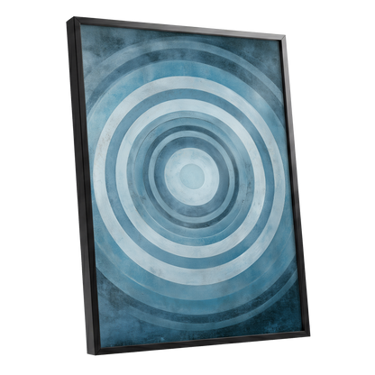 Cerulean Ripple, blue, white, gray minimalist wall art shown as a black framed poster wall art print