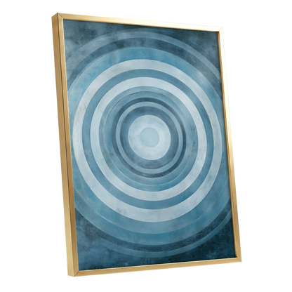 Cerulean Ripple, blue, white, gray minimalist wall art shown as a gold framed poster wall art print