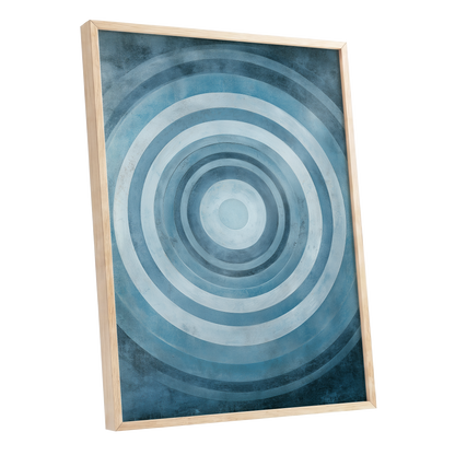 Cerulean Ripple, blue, white, gray minimalist wall art shown as a oak framed poster wall art print