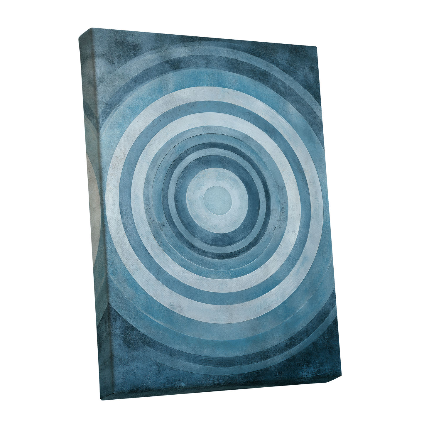 Cerulean Ripple, blue, white, gray minimalist wall art shown as a stretched canvas wall art