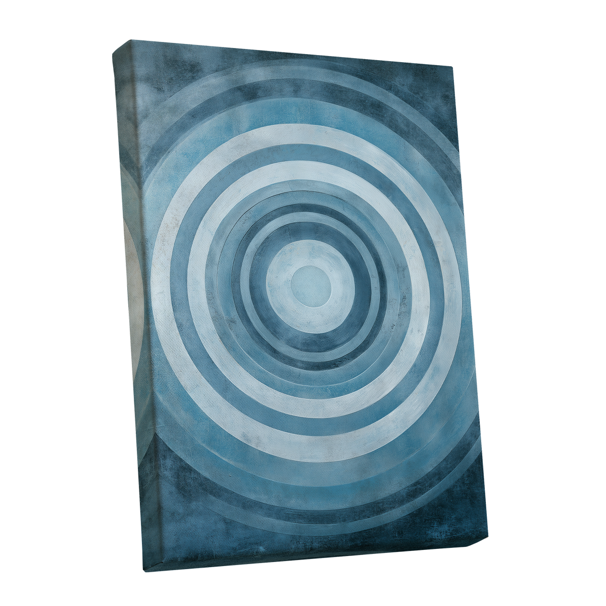 Cerulean Ripple, blue, white, gray minimalist wall art shown as a stretched canvas wall art