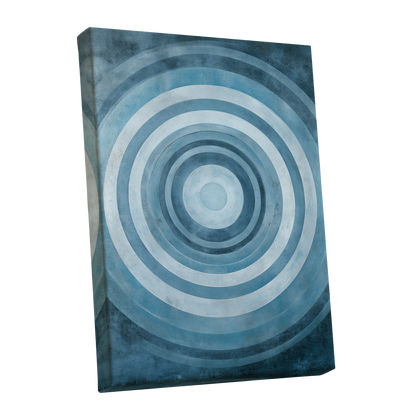 Cerulean Ripple, blue, white, gray minimalist wall art shown as a stretched canvas wall art