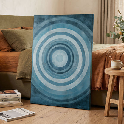 Cerulean Ripple, blue, white, gray minimalist wall art displayed in a styled interior, gallery view 3