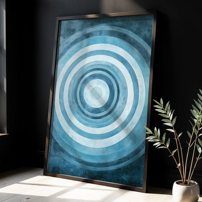 Cerulean Ripple, blue, white, gray minimalist wall art displayed in a styled interior, gallery view 6