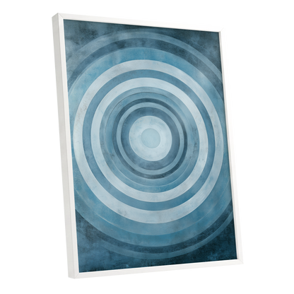 Cerulean Ripple, blue, white, gray minimalist wall art shown as a white framed poster wall art print