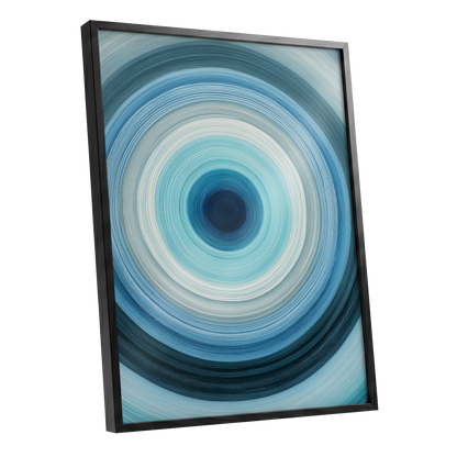 Cerulean Vortex, blue, white, gray abstract wall art shown as a black framed poster wall art print