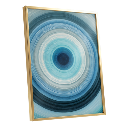 Cerulean Vortex, blue, white, gray abstract wall art shown as a gold framed poster wall art print