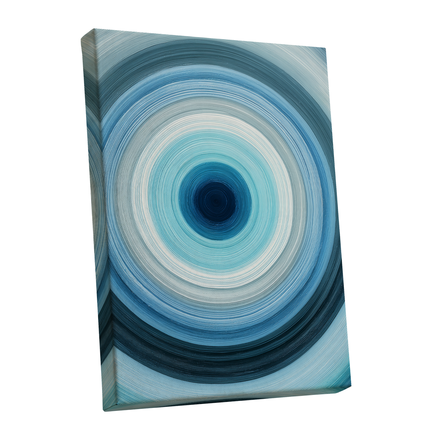 Cerulean Vortex, blue, white, gray abstract wall art shown as a stretched canvas wall art