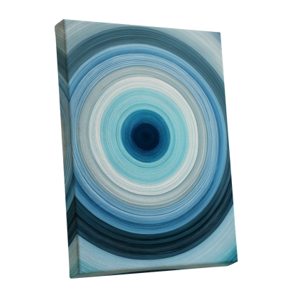 Cerulean Vortex, blue, white, gray abstract wall art shown as a stretched canvas wall art
