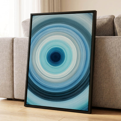 Cerulean Vortex, blue, white, gray abstract wall art displayed in a styled interior, gallery view 4
