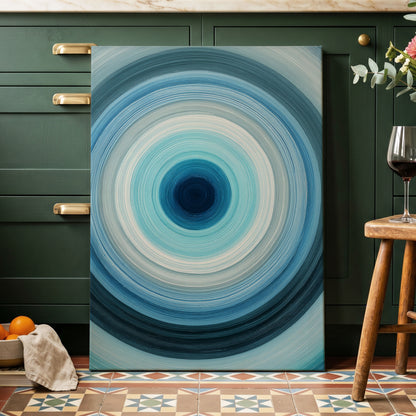 Cerulean Vortex, blue, white, gray abstract wall art displayed in a styled interior, gallery view 7