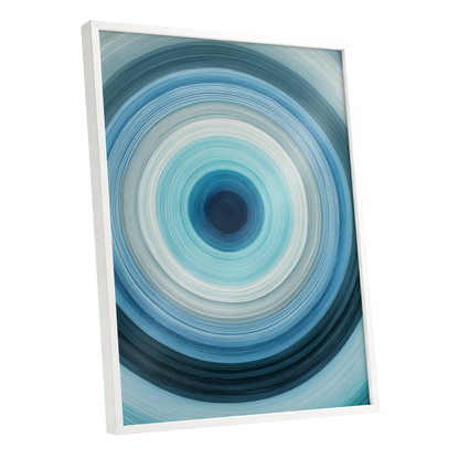 Cerulean Vortex, blue, white, gray abstract wall art shown as a white framed poster wall art print