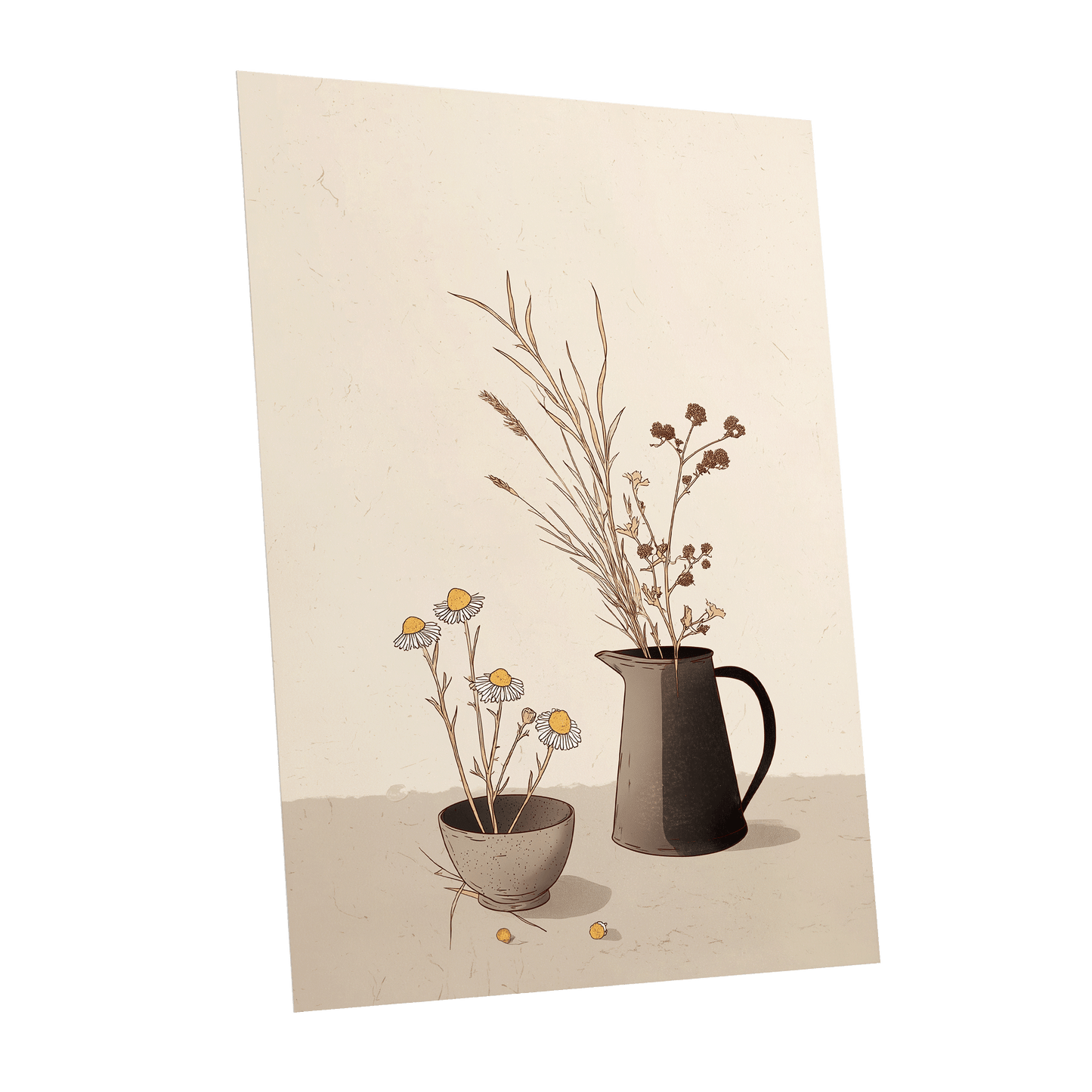 Chamomile & Charcoal, beige, brown, black floral wall art shown as a unframed poster wall art print