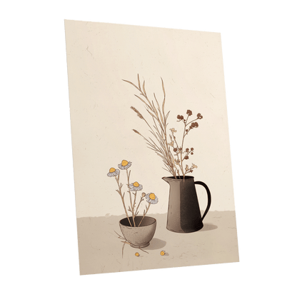Chamomile & Charcoal, beige, brown, black floral wall art shown as a unframed poster wall art print