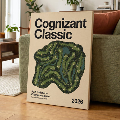 Champion Course 2026, green, beige, black nature wall art on canvas displayed in a styled interior, gallery view 1
