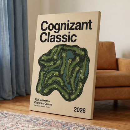 Champion Course 2026, green, beige, black nature wall art on canvas displayed in a styled interior, gallery view 2