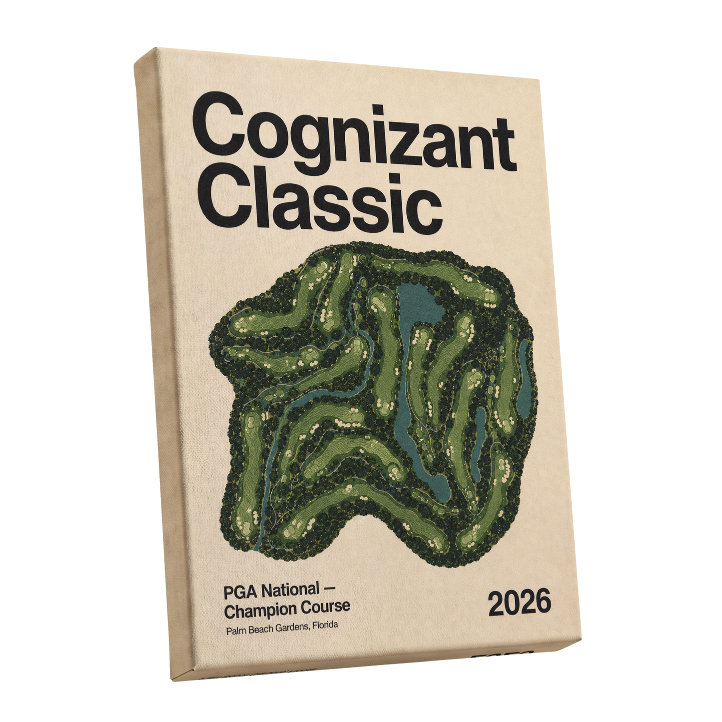 Champion Course 2026, green, beige, black nature wall art shown as a stretched canvas wall art