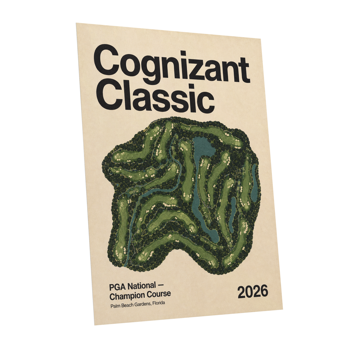 Champion Course 2026, green, beige, black nature wall art shown as a unframed poster wall art print