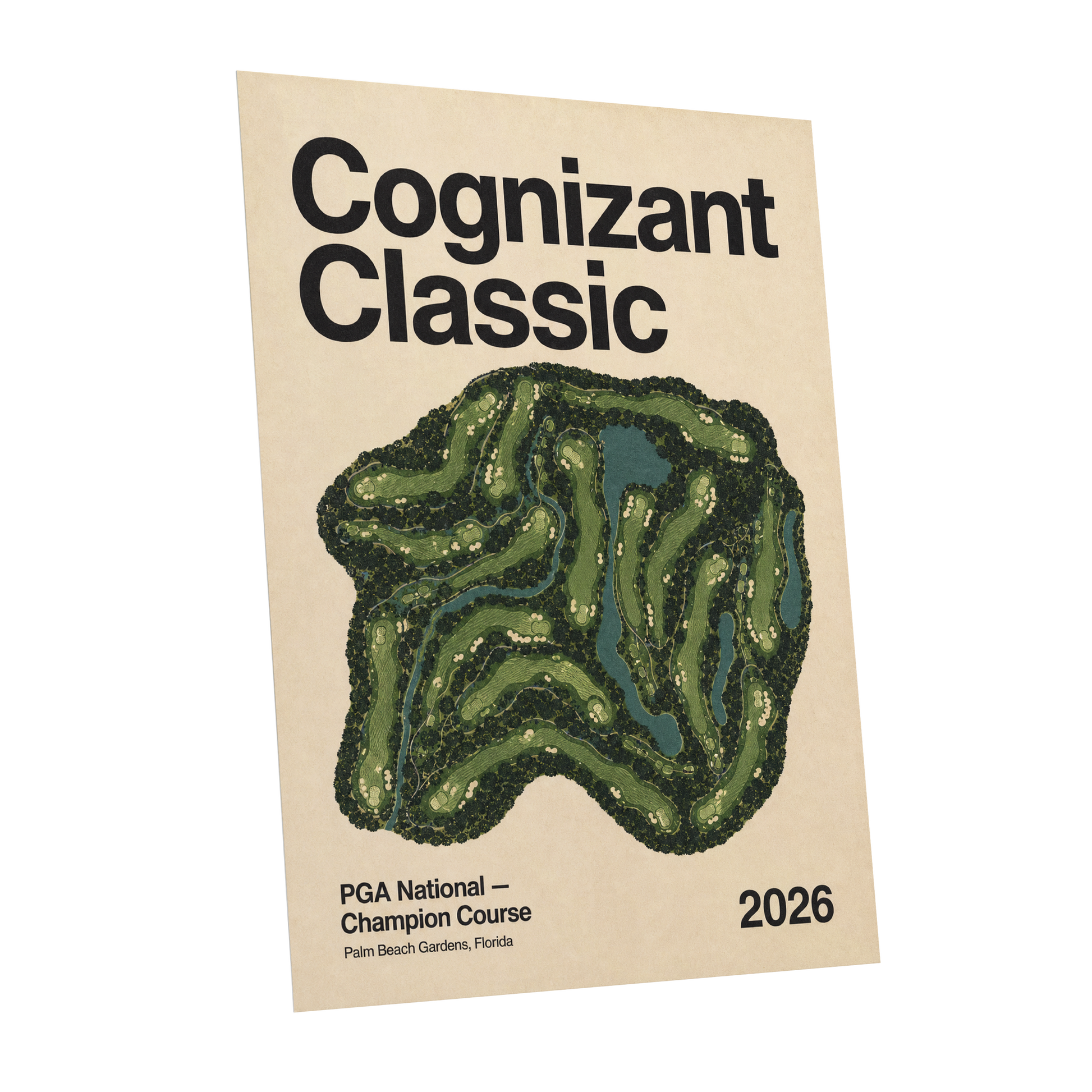 Champion Course 2026, green, beige, black nature wall art shown as a unframed poster wall art print