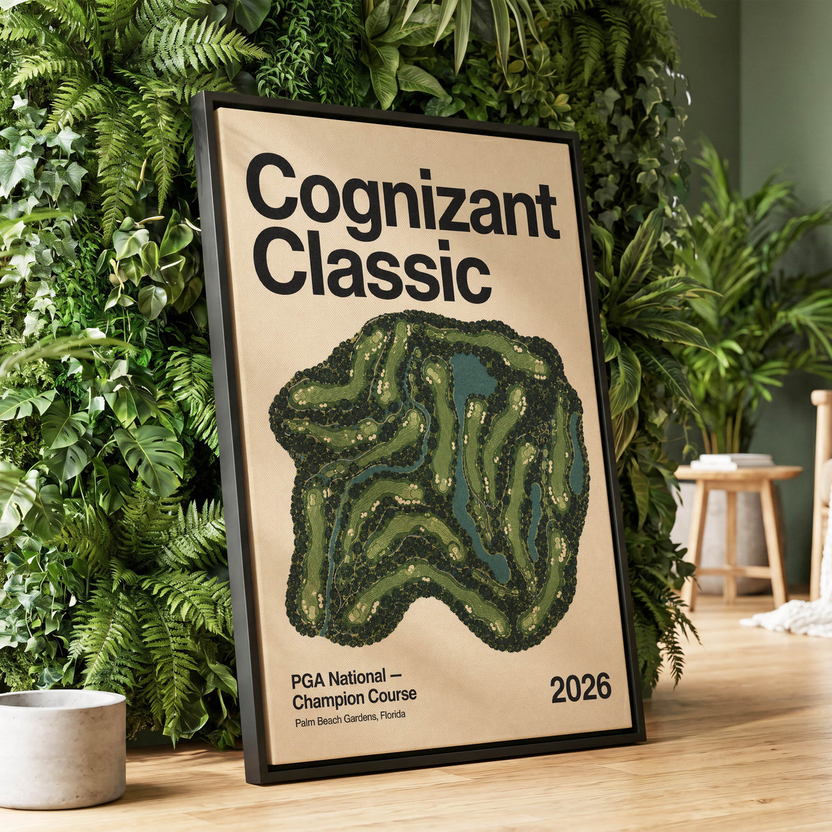 Champion Course 2026, green, beige, black nature wall art displayed in a styled interior, gallery view 1