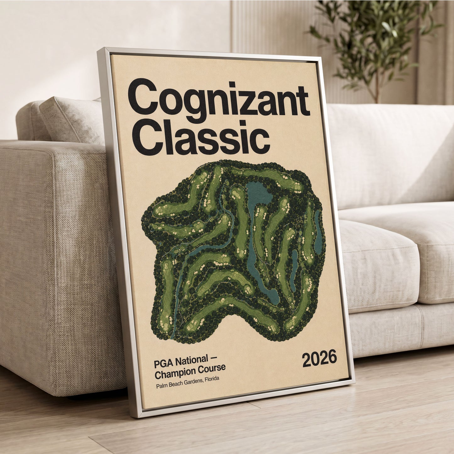 Champion Course 2026, green, beige, black nature wall art displayed in a styled interior, gallery view 2